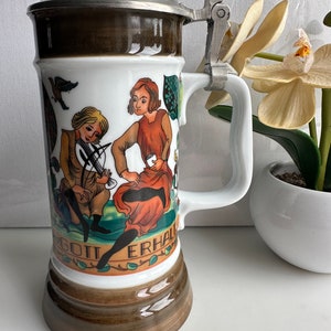Porcelain beer mug Bareuther Waldsassen Bavaria Germany with pewter lid