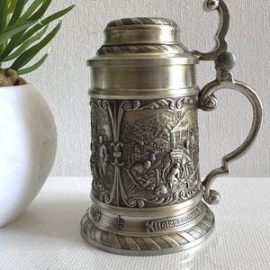 SKS Designビアマグ ピューター製 95％ Vintage SKS Zinn 95% Pewter Beer Stein with Pewter Lid Very