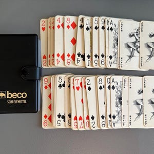 Vintage Swiss playing cards in a box, double deck 2x55.