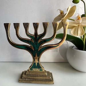Vintage bronze Menorah candlestick with 7 candles