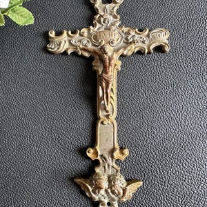 Antique Catholic bronze wall crucifix depicting the Corpus Christi