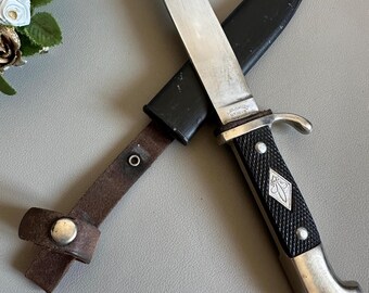 Cuchillo antiguo de los Boy Scouts alemanes, fabricado por C.Jul. Herbertz, Solingen, Alemania, con funda.
