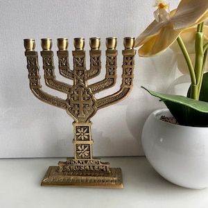 Vintage bronze Menorah candlestick with 7 candles