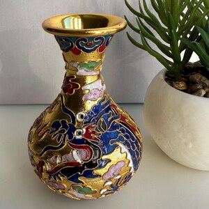 Vase Décoratif En Cuivre Cloisonné Bleu - Décor De Dragons, Hauteur 31 Cm, Occasion