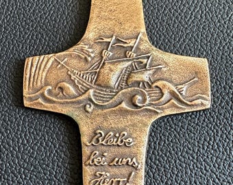 Vintage bronze wall cross, first communion cross.