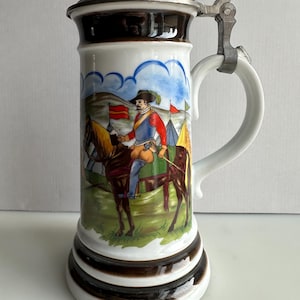 Vintage porcelain beer mug Bareuther Waldsassen Bavaria Germany with pewter lid