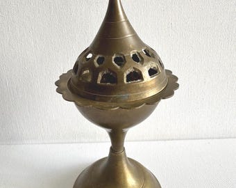 Vintage brass censer with a cross-shaped top, Orthodox censer, Christian Orthodox censer