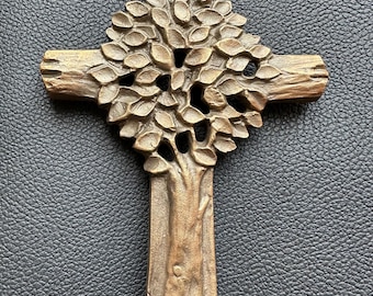 Cruz de bronce antigua "Árbol de la Vida", una cruz decorativa colgante.