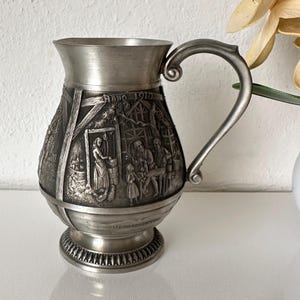 Vintage German wine jug SKS Zinn, 95% tin, embossed