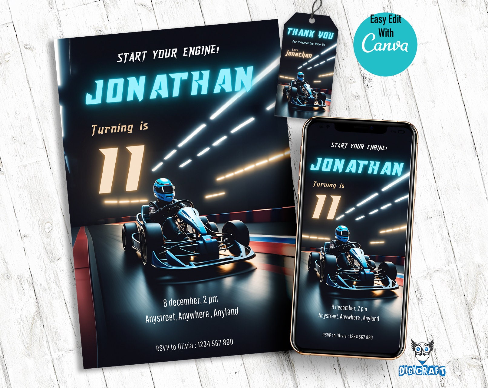 Go-kart Birthday Invitation Template for Kids Birthday Party Invitation