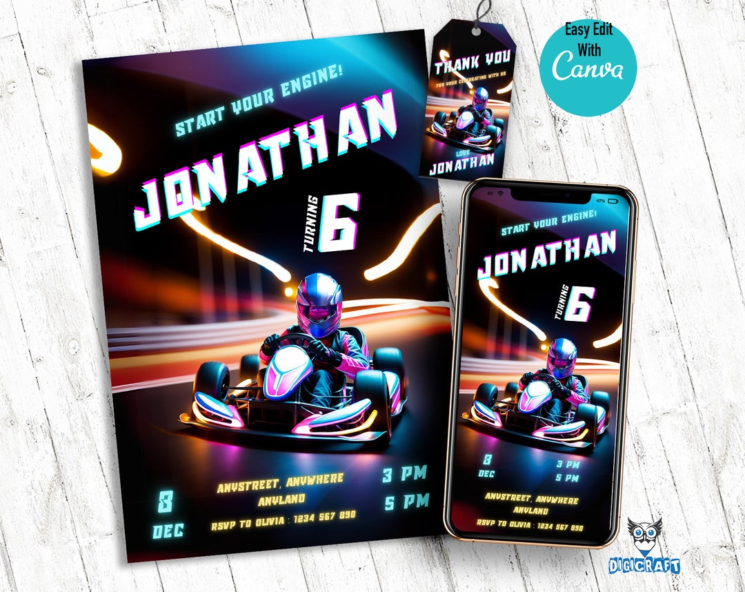 Go-kart Birthday Invitation Template for Kids Birthday Party Invitation