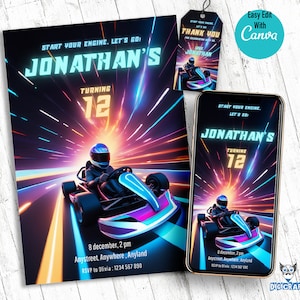 Go-Kart Birthday Invitation Template for Kids Birthday Party Invitation, Digital Birthday Invitation, Go-Kart Thank You TAG