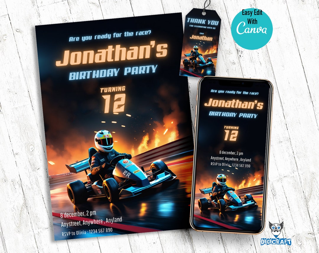 Go-kart Birthday Invitation Template for Kids Birthday Party Invitation ...