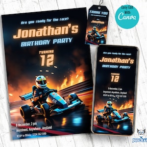 Go-Kart Birthday Invitation Template for Kids Birthday Party Invitation, Digital Birthday Invitation, Go-Kart Thank You TAG