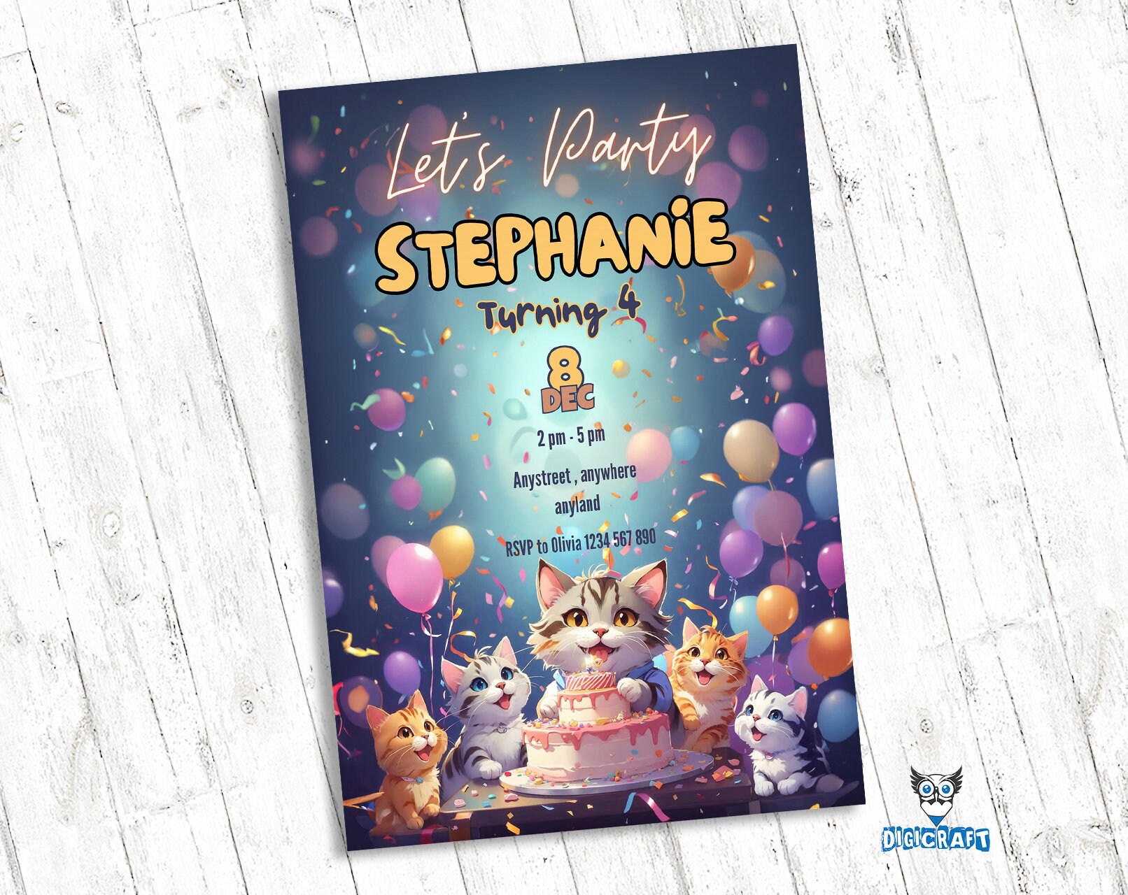 Kitten Birthday Invitation Template for Kids Birthday Party Invitation ...