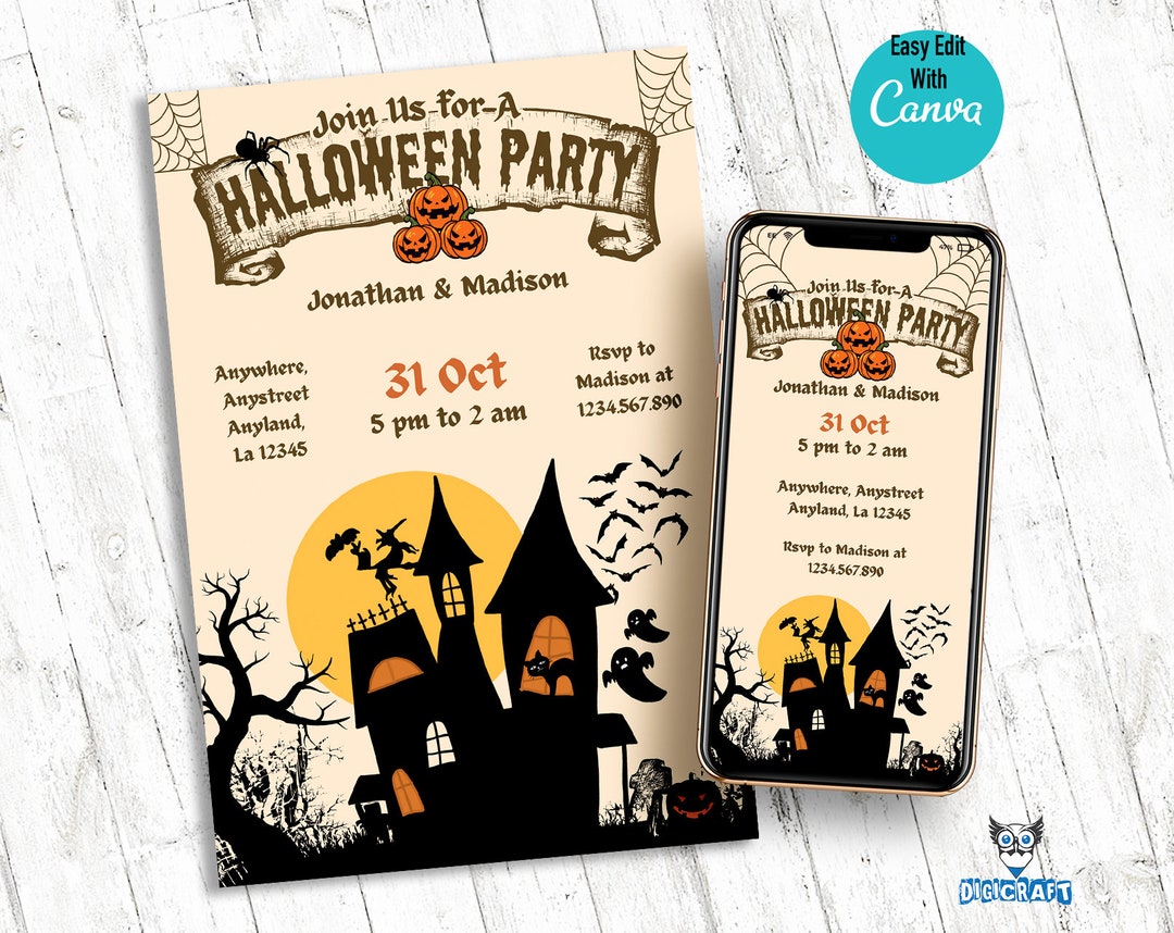 Editable Halloween Invitation Template Halloween Party Etsy Editable Halloween Invitation Template Halloween Party Etsy