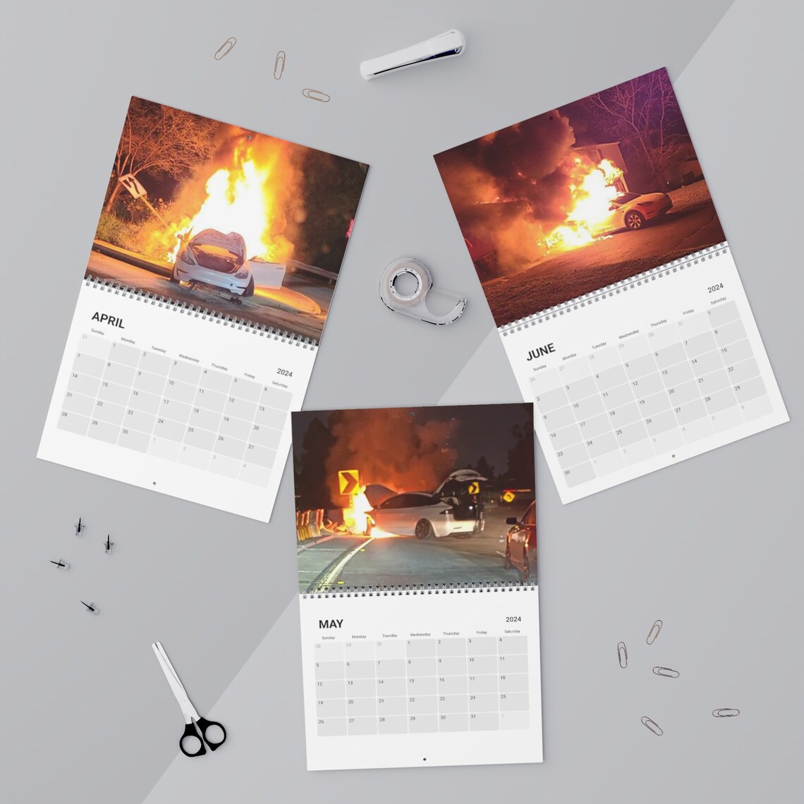 Tesla on Fire Calendar 2024 Etsy