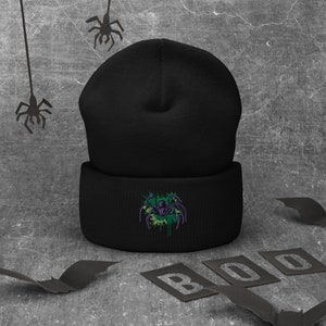 Spider Design Cuffed Beanie