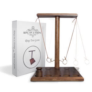 Bamboo Ring On a String Game Ring. Toss Game for Adults & Family Hook and Ring Game for Game Night, Family Games, Yard, Bar, or Game table.