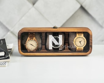 Watch organizer, Watch storage with lid, Timepiece box engraved, Watch holder wood, Personalized accessory storage, Wooden watch case