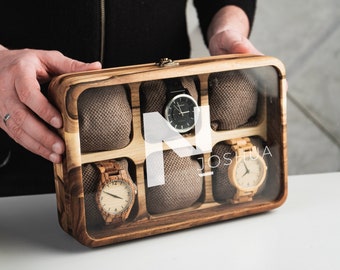 Watch case 6 slots, Wooden watch box, Watch organizer personalized, Handmade watch storage, Men's accessory box