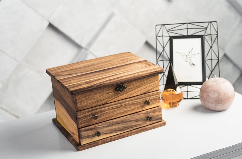 Drawer jewelry storage, Jewelry box with mirror, Wooden jewelry organizer, Wood accessories storage, Multipurpose jewelry box image 1