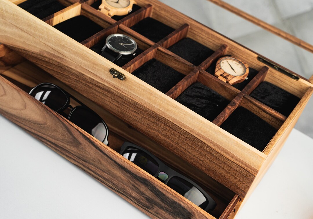 Watch and Sunglass Case, Wooden Sunglasses Organizer, Personalized