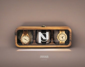 Watch box with lid, Wooden watch organizer, 6 slots watch box, Wooden watch storage, Watch collector box, Personalized timepiece case