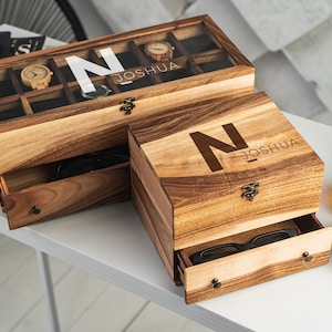Zonnebrillenkoker, houten organizer voor horloge, luxe horlogedoos, horlogehouder, opberger herenhorloge, natuurlijk houten horlogedoos