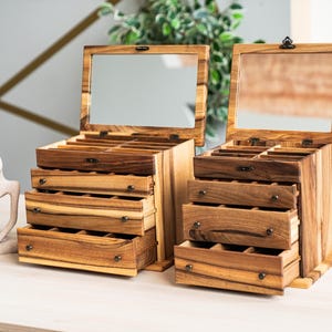 Luxus Schmuckschatulle, Schmuckveranstalter für Frauen, Naturholz Schmuckschatulle, Ohrring Etui, Halskette Holz Veranstalter