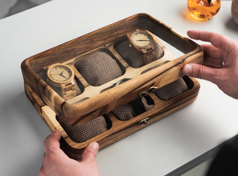 Wooden Watch box for 6 watches with Glass lid.
