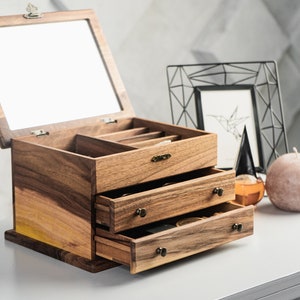 Luxury jewelry box, Jewelry organizer for women, Natural wood jewelry box, Earrings case, Necklace wood organizer image 1