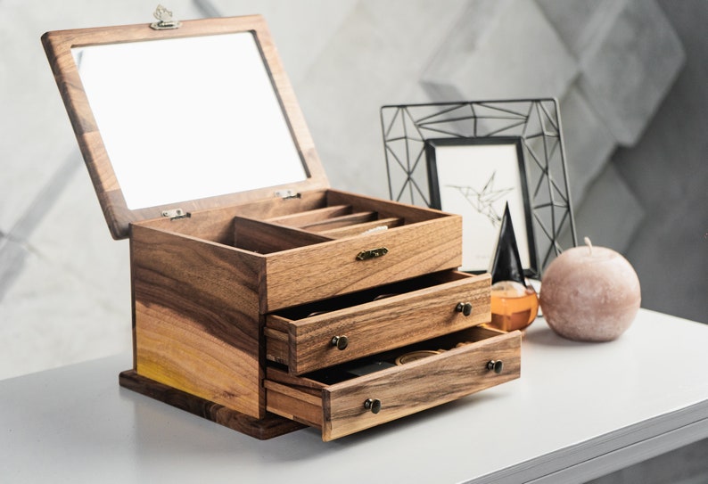 Luxury jewelry box, Jewelry organizer for women, Natural wood jewelry box, Earrings case, Necklace wood organizer image 1