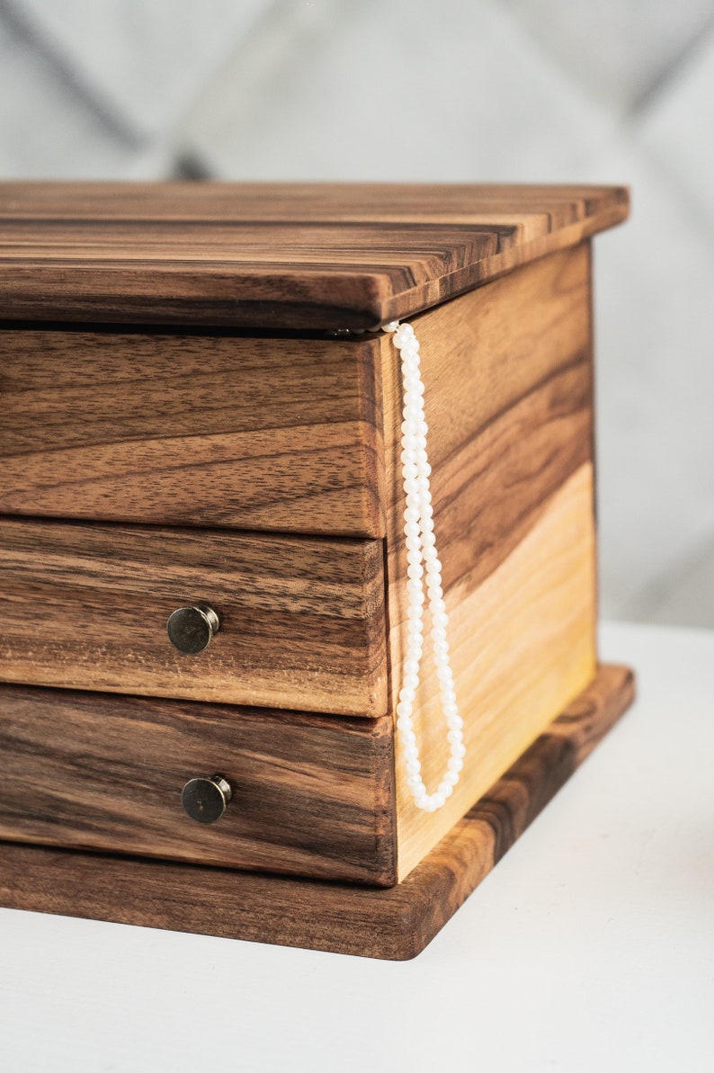 Luxury jewelry box, Jewelry organizer for women, Natural wood jewelry box, Earrings case, Necklace wood organizer image 9