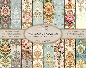 12 x 12 Ornate Rococo Paper, Elegant Damask, Marie Antoinette Scrapbook, Versailles Journal Pages, Vintage Baroque, Floral Brocade Sheets