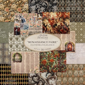 Renaissance Paper, 8.5 x 11 French Old World Elegance, Classic Flower Scrapbook Sheets, Floral Damask Journal Pages, Medieval Card Making