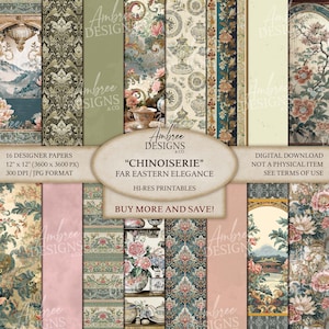 12 x 12 fernöstliche Blumen, Brokat-Journal, Pagoden-Grußkarten, Damast-Chinoiserieseiten, orientalisches Pfingstrosen-Sammelalbum, elegant japanisch