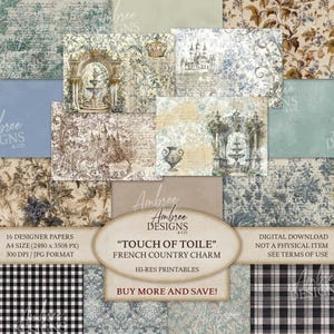 Papel higiénico atemporal tamaño A4, encanto campestre francés, elegancia clásica, hermoso álbum de recortes, páginas de diario digital, tarjeta de felicitación romántica