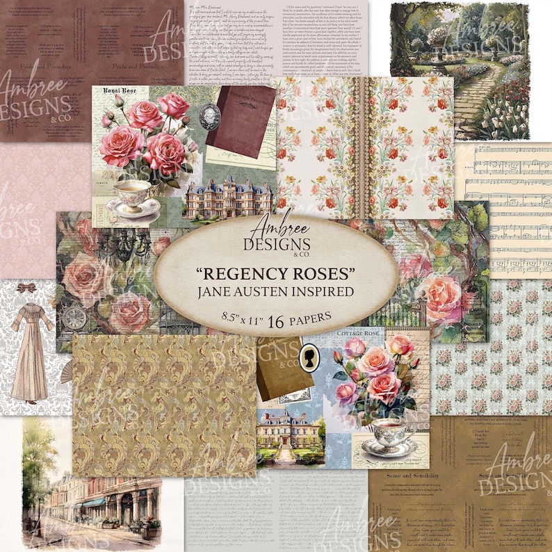 Regency Pattern Paper Sheets Regency Roses Paper, 8.5 X 11 Jane Austen Inspired, Vintage Floral ...