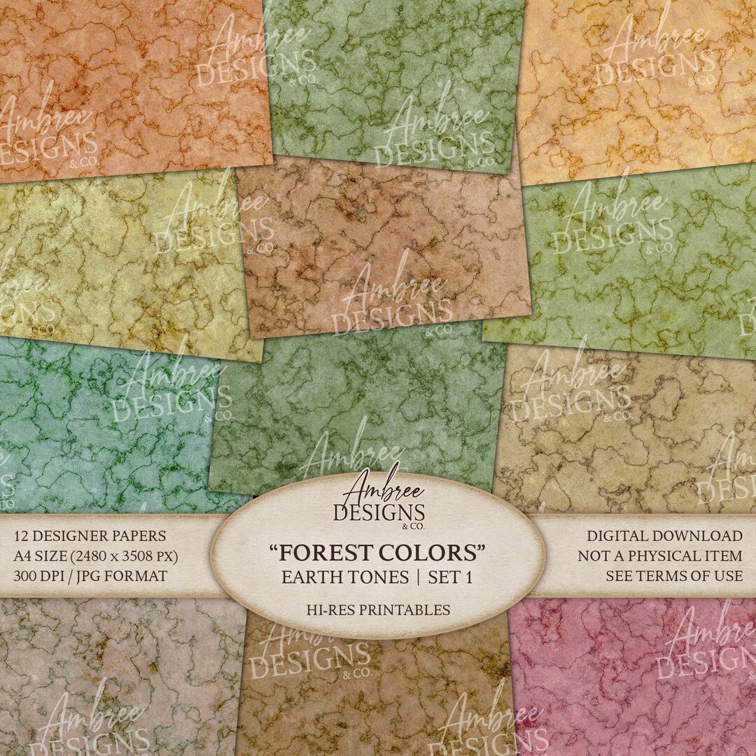 A4-size Forest Tone Papers, Marbled Textures, Nature Tone Palette, Aged ...