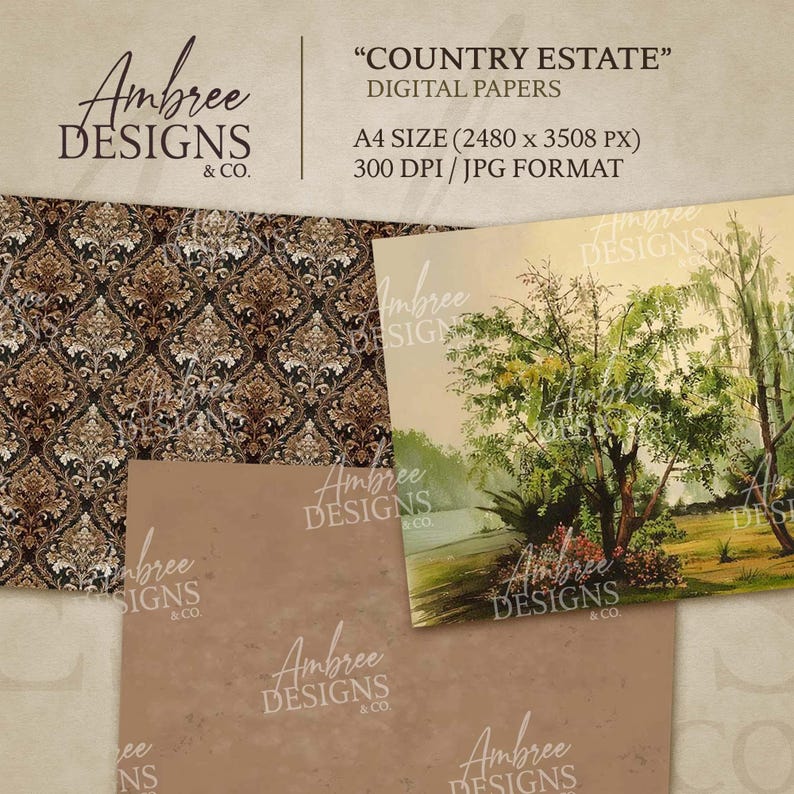 A4-size Country Estate Paper, Garden Manor, Printable Vintage English ...