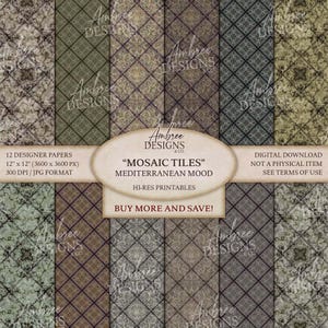 12 x 12 mozaïektegelpapier, mediterrane stijl, oude werelddagboekbladen, Marokkaanse textuurkaarten, Italiaans plakboek, Toscaans digitaal patroon