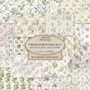 French Floral Paper, 8.5 x 11 Petite Flowers, Vintage Wallpaper Scrapbook, Victorian Journal Pages, Romantic Cottage Cards, Botanical Sheets