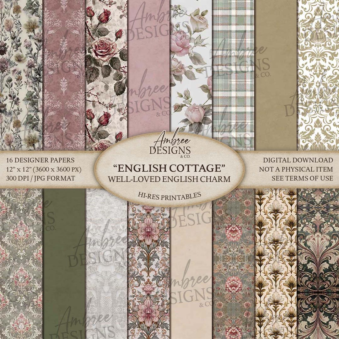 12 X 12 English Cottage Paper, Nature Inspired Patterns, Printable ...