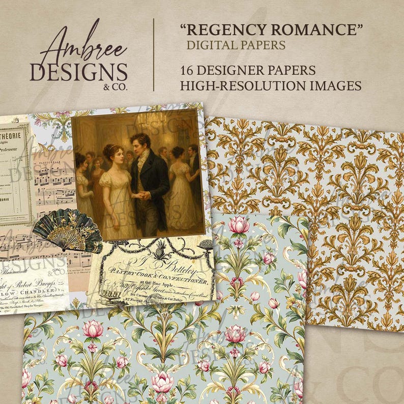 Recency Style Paper A4-size Regency Style Paper, Jane Austen Inspired, Elegant Romance ...