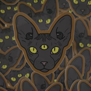 Sticker troisième oeil chat, chat sphynx, art de sorcellerie, vinyle imperméable