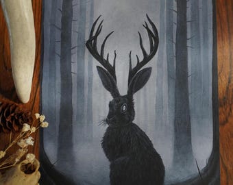 Lámina artística de Jackalope: decoración críptica de mitología gótica