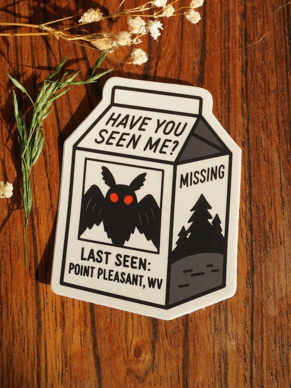 Missing Mothman Sticker, Cryptid Art, Cryptozoology, Waterproof Vinyl