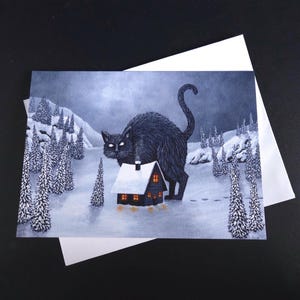 Carte de voeux chat de Noël, carte de Noël folklore, cartes de vœux avec enveloppes, impression d'art, 5 x 7