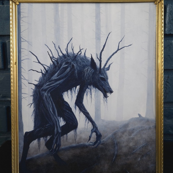 The Hunter Giclée Art Print, Cryptid Art, Spooky Cottagecore, Misty Forest Landscape, Creepy Creatures, Gothic Decor, Moody, Unframed